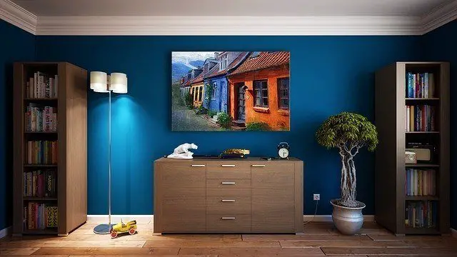 furniture against blue wall
