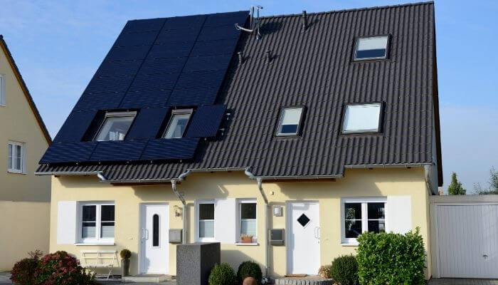 semi detached homes one with solar panels
